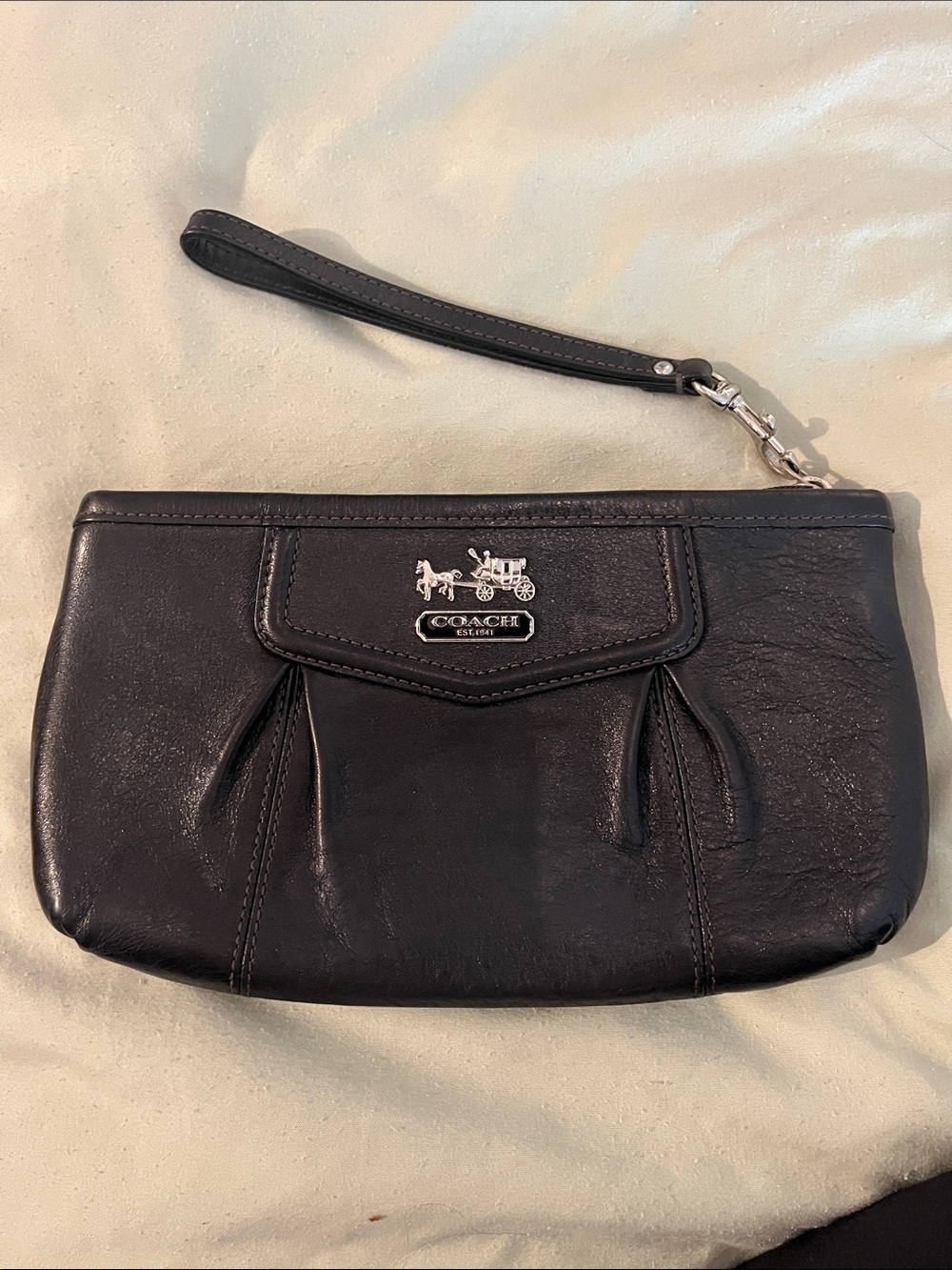 Coach Black Leather Logo Wristlet Clutch